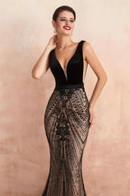Sexy V-Neck Slim Mermaid Evening Gown Sleeveless Prom Dress by misshow.com