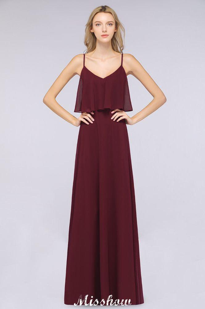 Shapghetti Burgundy Bridesmaid Dress Backless Chiffon Wedding Guest Dress