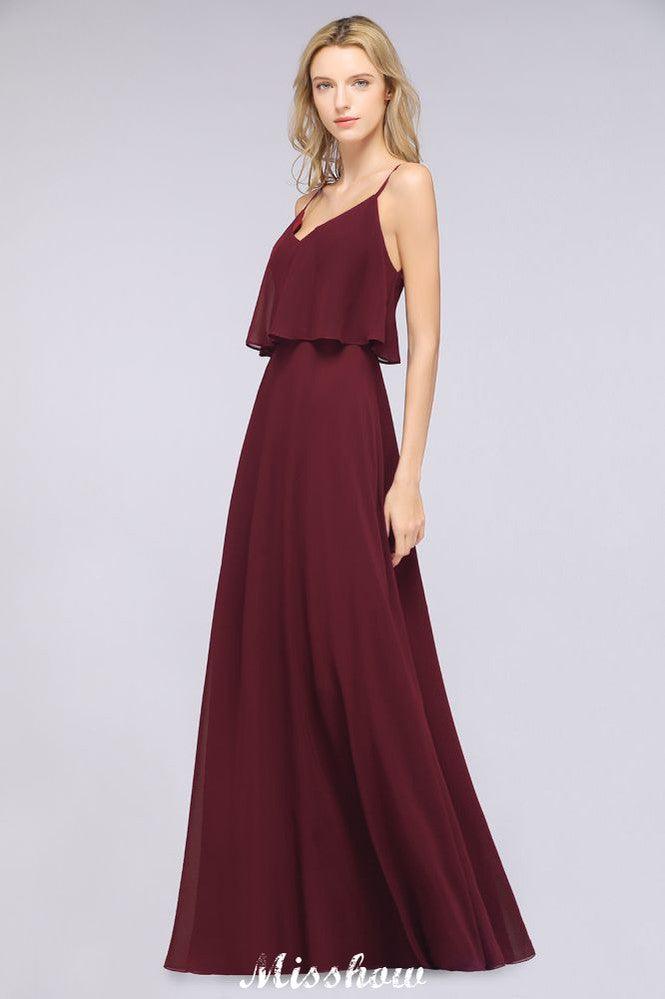 Shapghetti Burgundy Bridesmaid Dress Backless Chiffon Wedding Guest Dress