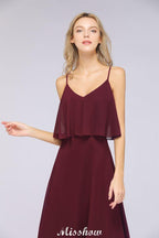 Shapghetti Burgundy Bridesmaid Dress Backless Chiffon Wedding Guest Dress
