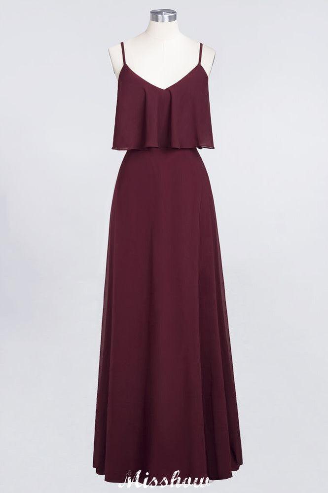 Shapghetti Burgundy Bridesmaid Dress Backless Chiffon Wedding Guest Dress