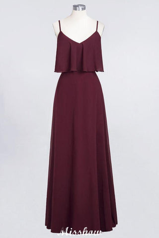 Shapghetti Burgunder Brautjungfernkleid Rückenfreies Chiffonkleid für Hochzeitsgäste