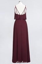 Shapghetti Burgundy Bridesmaid Dress Backless Chiffon Wedding Guest Dress