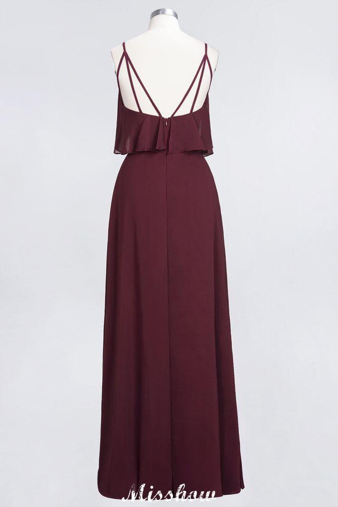 Shapghetti Burgundy Bridesmaid Dress Backless Chiffon Wedding Guest Dress