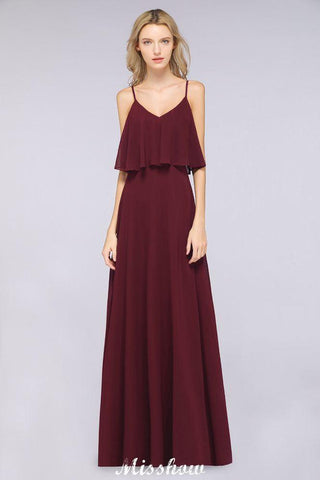 Shapghetti Burgunder Brautjungfernkleid Rückenfreies Chiffonkleid für Hochzeitsgäste