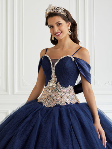 Quinceanera-Kleid mit Schalkragen und Spitze von LA Glitter 24095