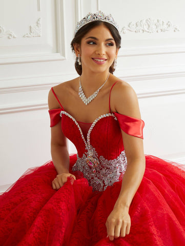 Quinceanera-Kleid mit Schalkragen und Spitze von LA Glitter 24095