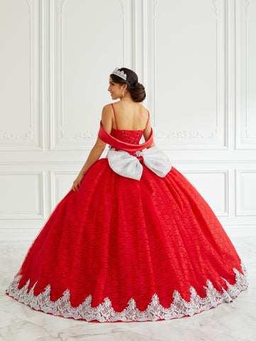Quinceanera-Kleid mit Schalkragen und Spitze von LA Glitter 24095
