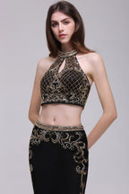 Etui-Linie Kristall Neckholder Schwarz Zweiteilige Ballkleider