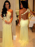 Sheath/Column One-Shoulder Applique Long Sleeves Chiffon Prom Dresses by misshow.com