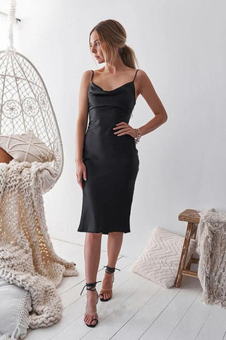 Sheatn Spaghettiträger Knielanges schwarzes Ball-/Heimkehrkleid PD421
