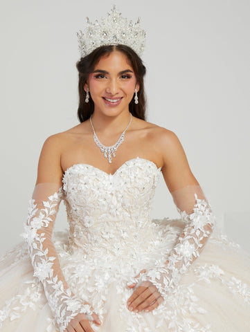 Transparentes Quinceanera-Kleid mit Cape-Handschuh von House of Wu 26070