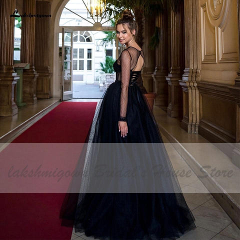 NumberSea Sheer Illusion Gothic Schwarz Brautkleid Lange Braut