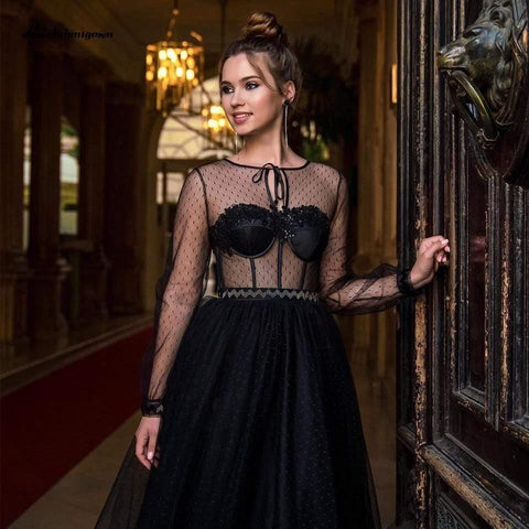 NumberSea Sheer Illusion Gothic Schwarz Brautkleid Lange Braut
