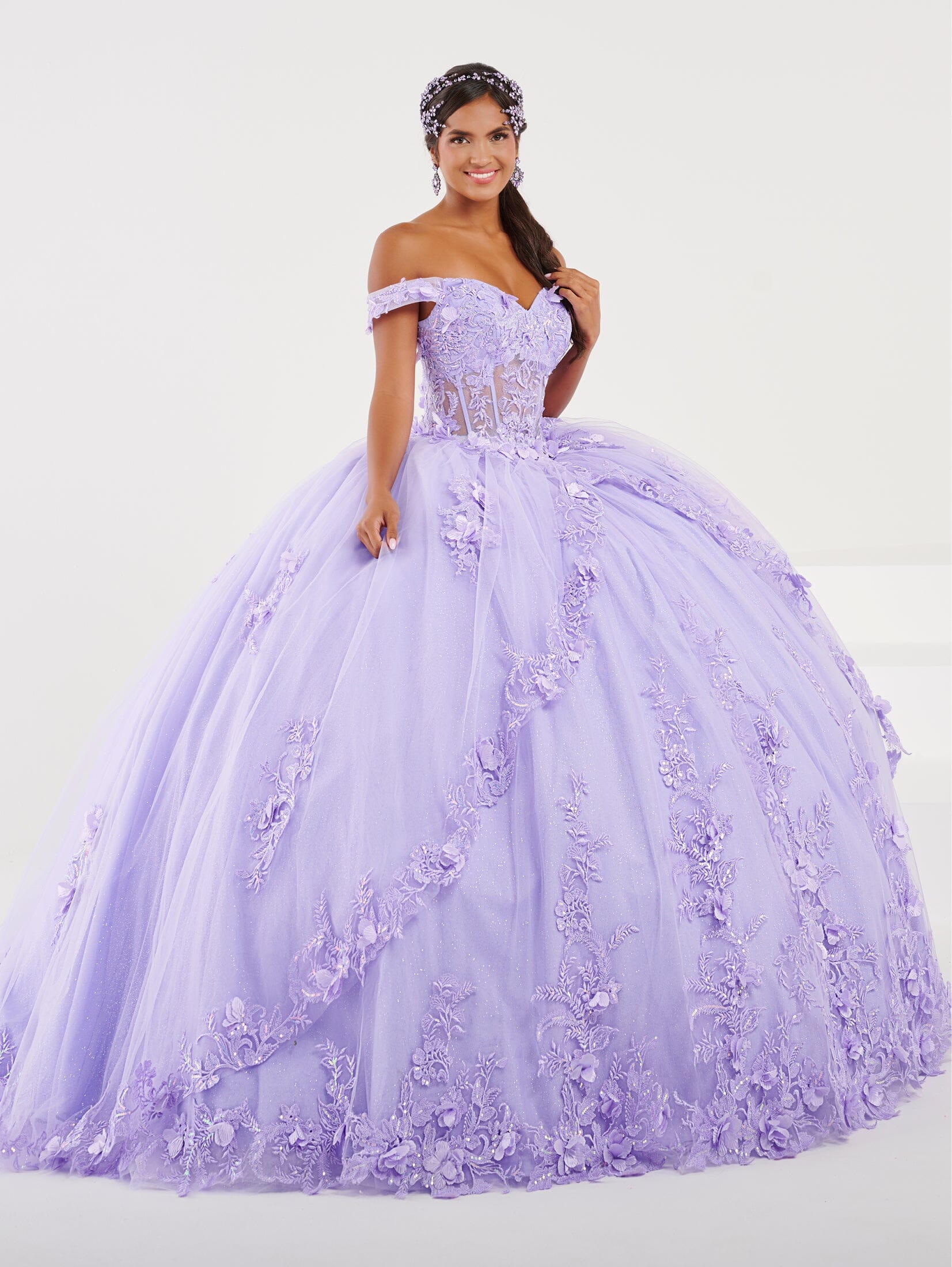 Sheer Off Shoulder Quinceanera Dress by Fiesta Gowns 56496