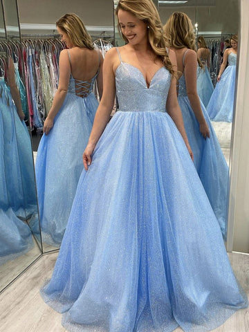 Glänzendes langes A-Linien-Kleid mit Herzausschnitt und rückenfreiem Tüll