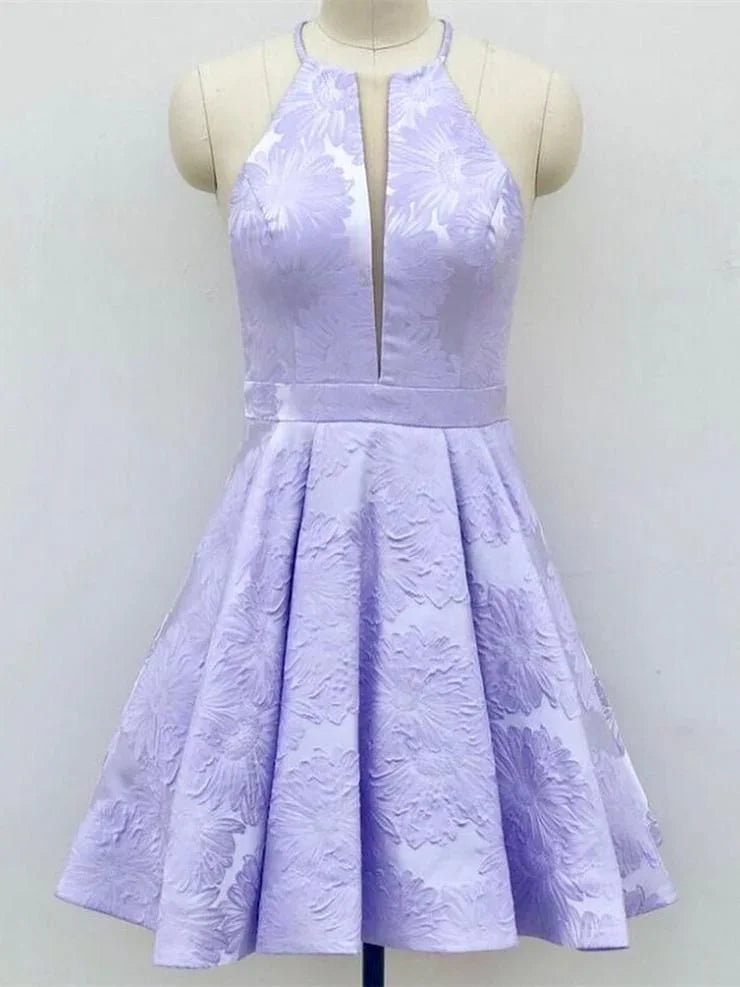 Kurzes A-Linien-Kleid mit tiefem V-Ausschnitt, Trägertops und ohne Ärmel für den Homecoming-Ball