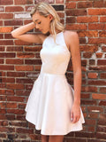 Robe de bal ou de remise de diplômes courte en satin, dos nu, à ligne A et bretelles fines