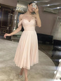 Kurzes A-Line Off the Shoulder Tea Length Abschlussball Abschlussfeier Homecoming Kleider