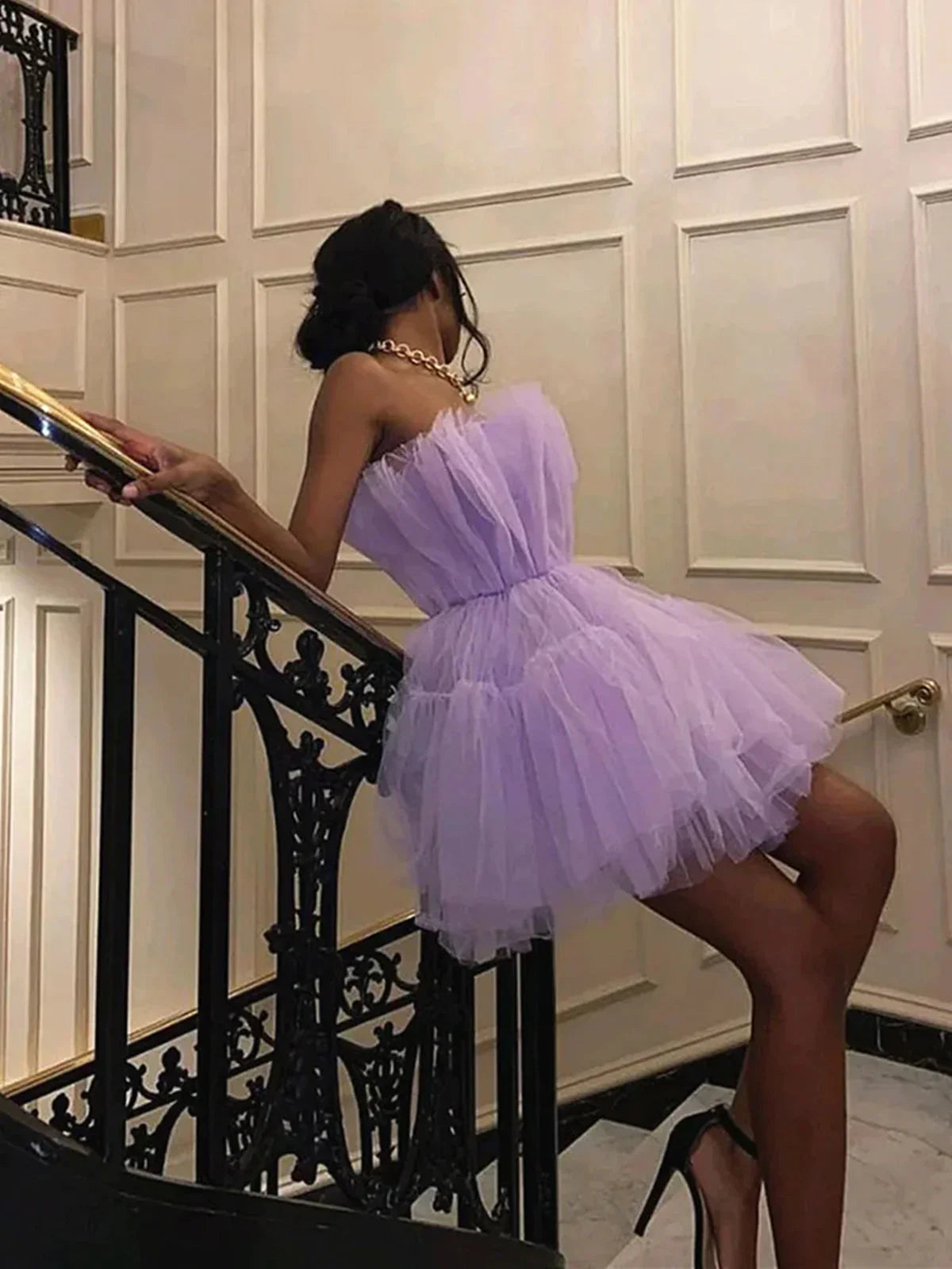 Kurzes A-Linien Prinzessinnen trägerloses Tüll-Abschlussball-Heimkehrball-Kleid