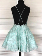 Kurzes A-Linien ärmelloses Spitzen-Formal-Graduation-Homecoming-Kleid mit offenem Rücken