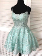Kurzes A-Linien ärmelloses Spitzen-Formal-Graduation-Homecoming-Kleid mit offenem Rücken