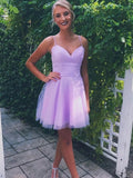 Vestidos cortos de línea A con escote de corazón, tirantes delgados y tul para baile de graduación o bienvenida