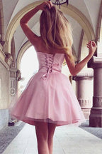 Kurzes A-Linien-Süßherz-Trägerloses Rosa Ballkleid