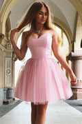 Kurzes A-Linien-Süßherz-Trägerloses Rosa Ballkleid