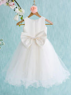 Short Ball Gown Satin Tulle Jewel Neck Wedding First Communion Flower Girl Dresses