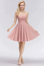 Short Pink Sweetheart Simple Bridesmaid Dresses Sleeveless Homecoming Dress by misshow.com