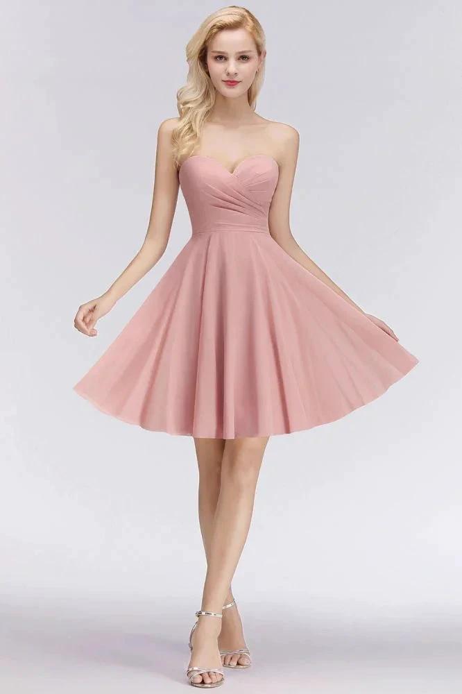 Short Pink Sweetheart Simple Bridesmaid Dresses Sleeveless Homecoming Dress by misshow.com