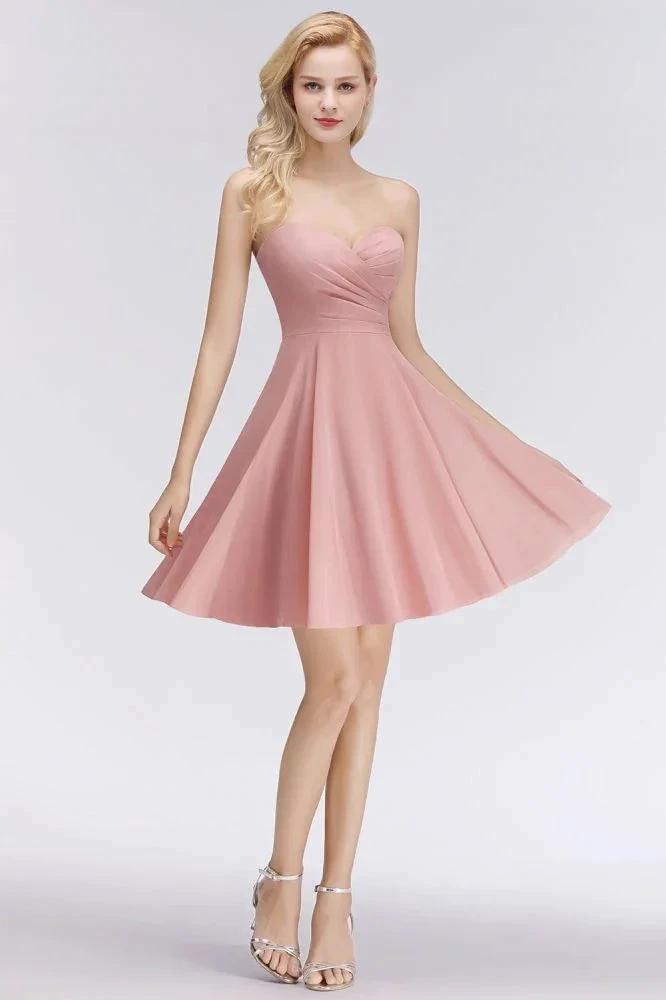 Short Pink Sweetheart Simple Bridesmaid Dresses Sleeveless Homecoming Dress by misshow.com