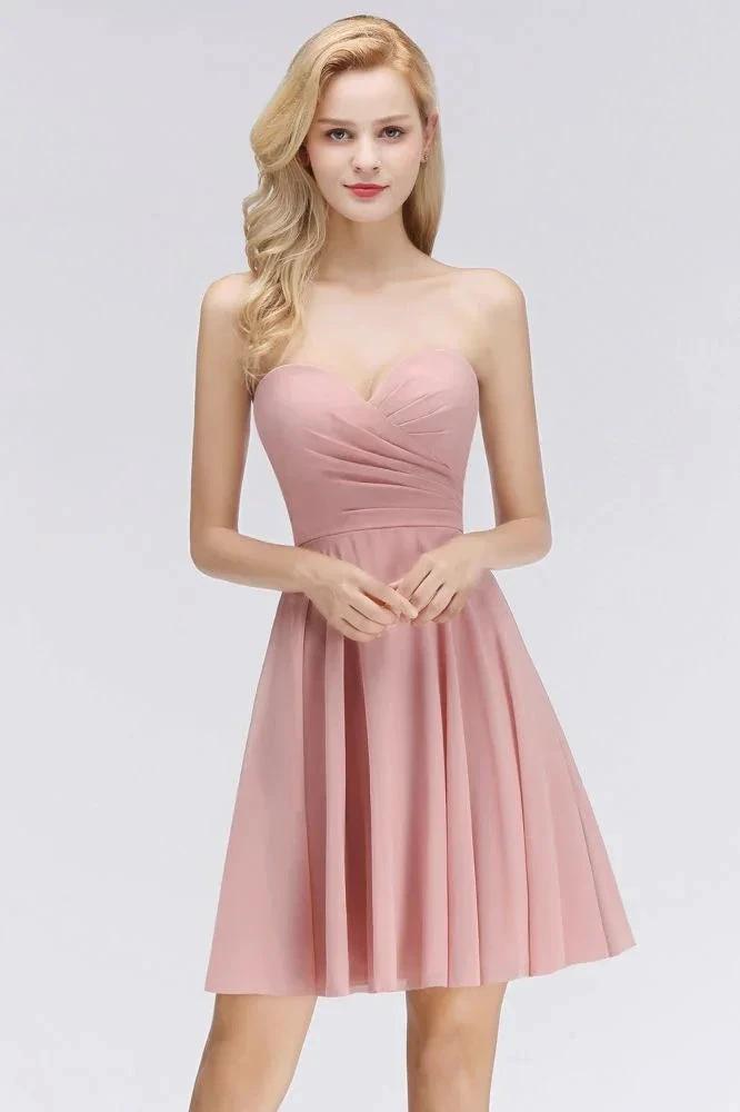 Short Pink Sweetheart Simple Bridesmaid Dresses Sleeveless Homecoming Dress by misshow.com