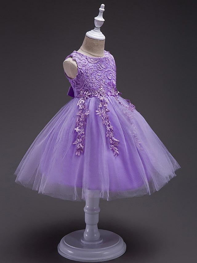 Short Princess Lace Tulle Jewel Neck Wedding First Communion Birthday Flower Girl Dresses