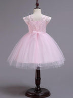 Short Princess Square Neck Lace Tulle Wedding Party Pageant Flower Girl Dresses