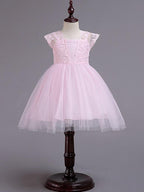 Short Princess Square Neck Lace Tulle Wedding Party Pageant Flower Girl Dresses