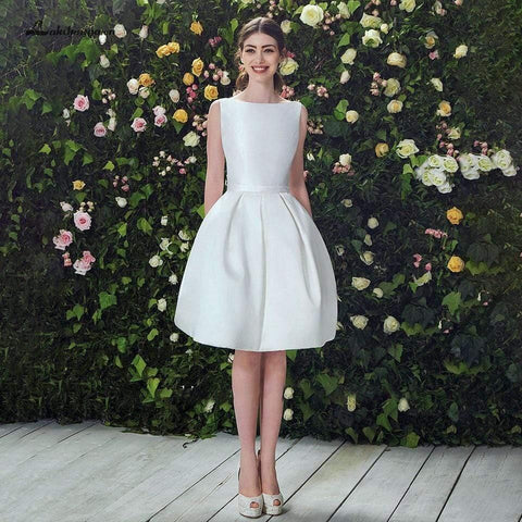 NumberSea Kurzes Satin-Brautkleid, einfache Kleider für die Hochzeitsfeier
