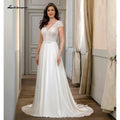 Robe de mariée NumberSea à manches courtes, dos nu en dentelle et col en V