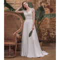 NumberSea Kurzarm V-Ausschnitt Spitzenoberteil Chiffon Rückenfreies Brautkleid