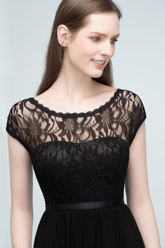 Short Sleeves Lace A-line Floor Length Bridesmaid Dresses with Sash