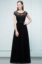 Short Sleeves Lace A-line Floor Length Bridesmaid Dresses with Sash