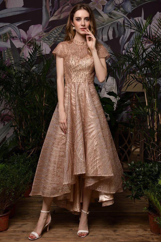 Short Sleeves Sequins Beading Hi-Lo Cocktail Dress by misshow.com