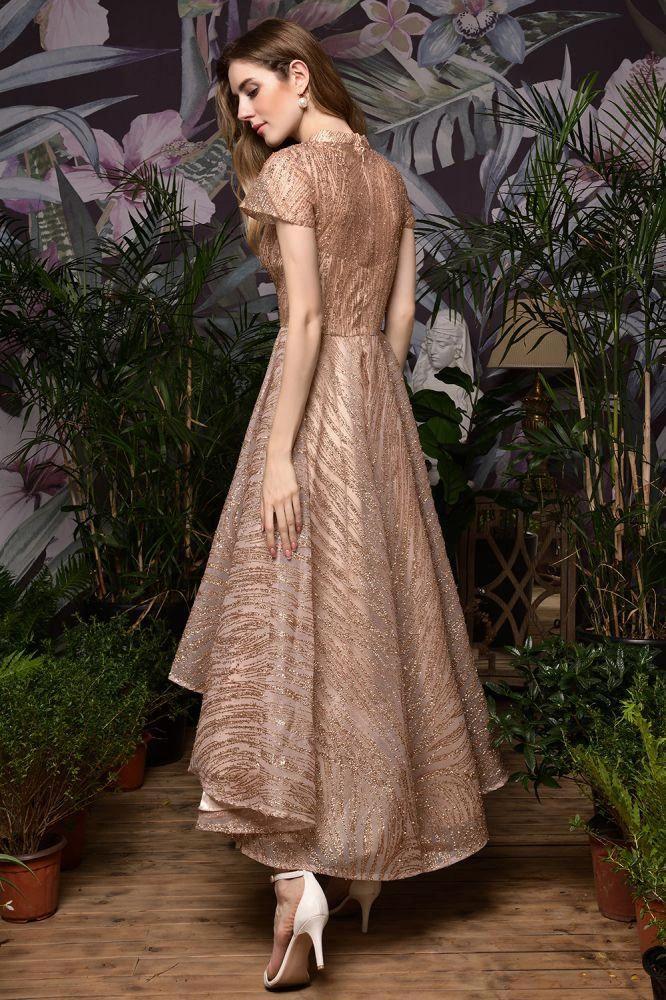 Short Sleeves Sequins Beading Hi-Lo Cocktail Dress by misshow.com