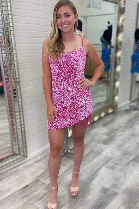 Kurzes Träger-Ärmelloses Pailletten-Ballkleid