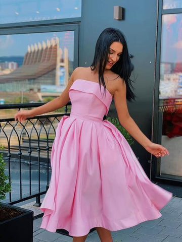 Kurzes trägerloses rosa-gelbes Ballkleid, formelle Heimkehrkleider, PD389