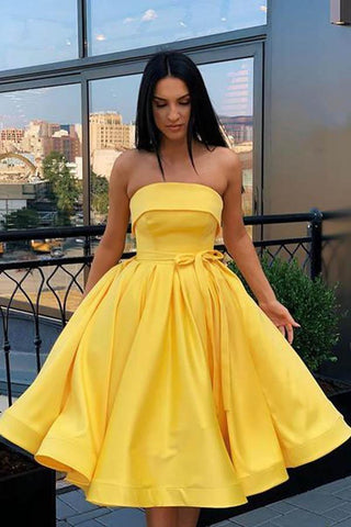 Kurzes trägerloses rosa-gelbes Ballkleid, formelle Heimkehrkleider, PD389