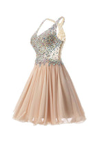 Vestido Corto Mini Tirantes Línea A Princesa para Baile de Graduación con Abalorios PG038