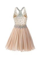 Vestido Corto Mini Tirantes Línea A Princesa para Baile de Graduación con Abalorios PG038