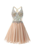Vestido Corto Mini Tirantes Línea A Princesa para Baile de Graduación con Abalorios PG038